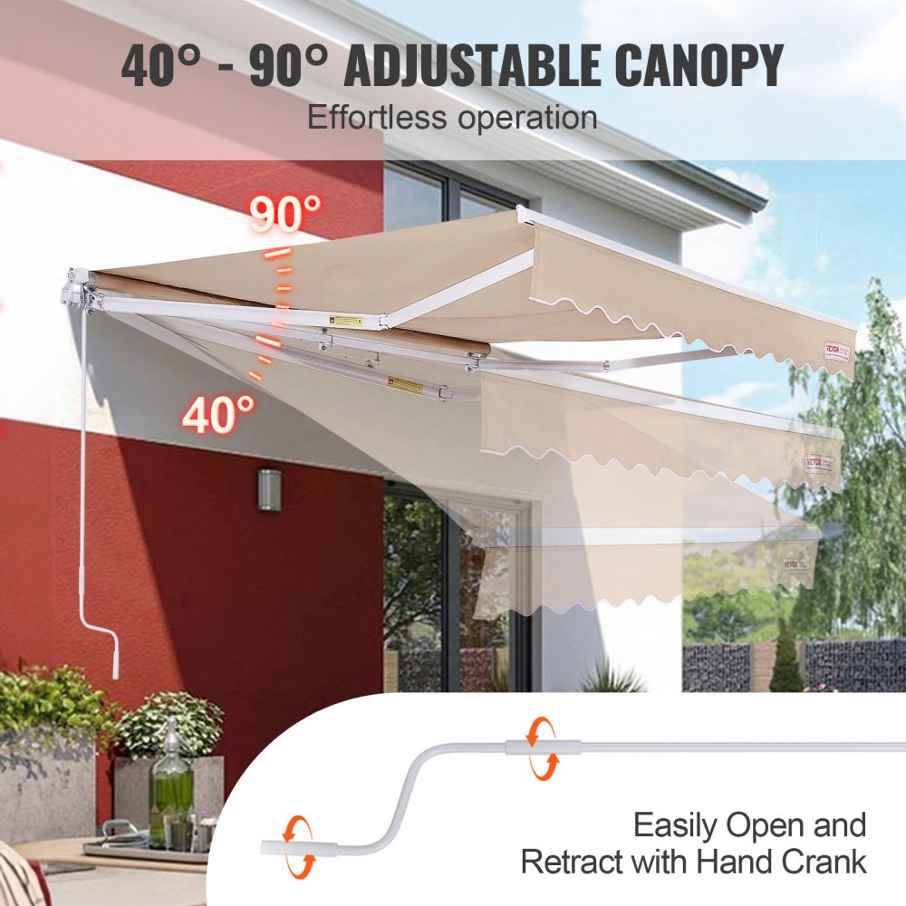 RA250200 - 8x7 ft Manual Awning with UV Protection & Easy Crank