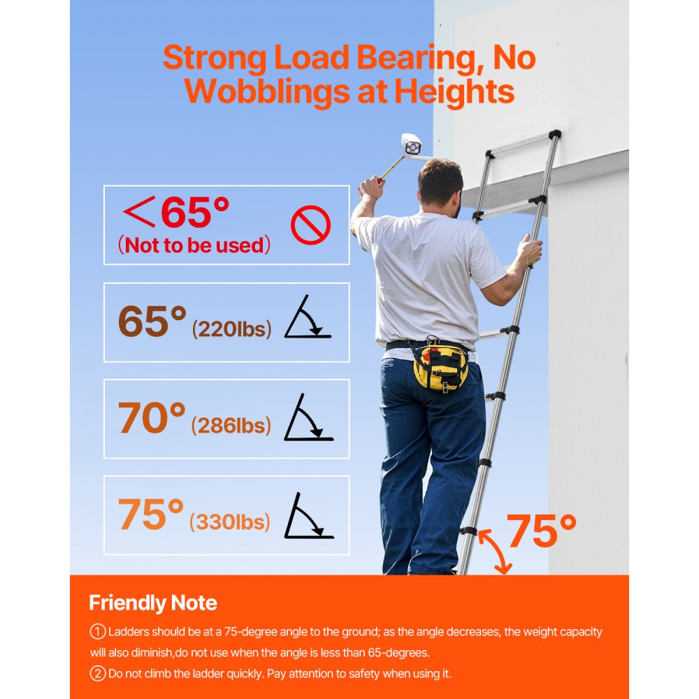 MF-STL320 - 10.5ft Stainless Steel Telescoping Ladder with 330 lbs Capacity