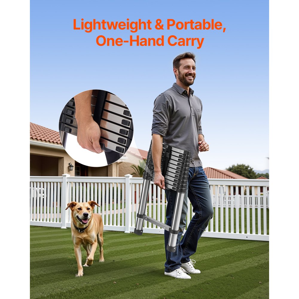 MF-STL320 - 10.5ft Stainless Steel Telescoping Ladder with 330 lbs Capacity