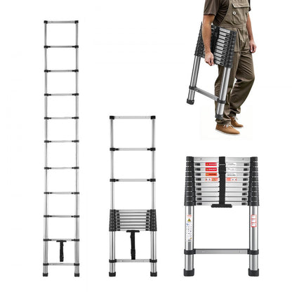 MF-STL320 - 10.5ft Stainless Steel Telescoping Ladder with 330 lbs Capacity