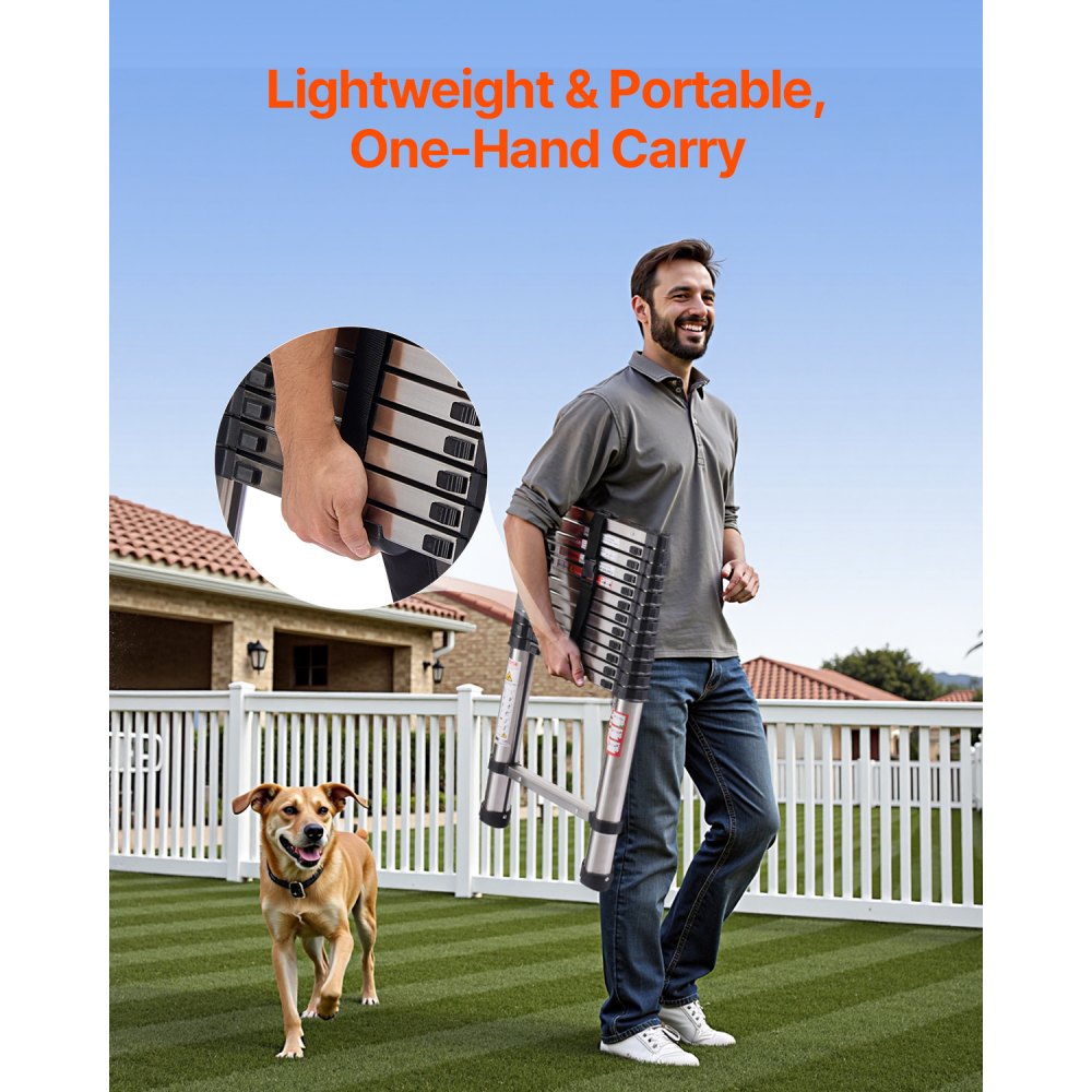 MF-STL380 - 12.5 ft Durable Steel Telescoping Ladder with Comfort Steps