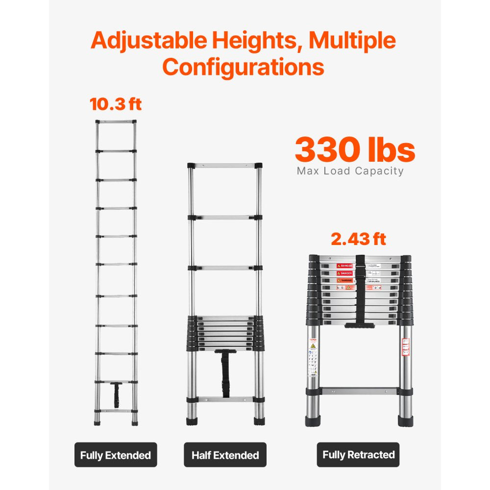 MF-STL380 - 12.5 ft Durable Steel Telescoping Ladder with Comfort Steps