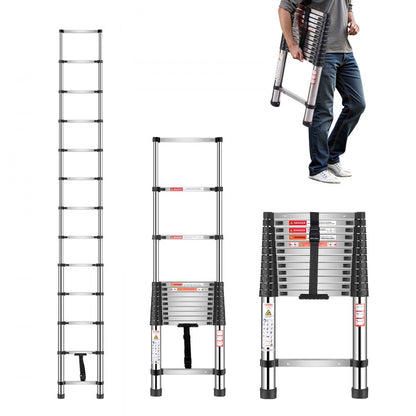 MF-STL380 - 12.5 ft Durable Steel Telescoping Ladder with Comfort Steps