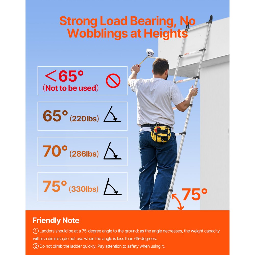 MF-STL500 - 16.5ft Portable Steel Telescoping Ladder, 330 lbs Capacity