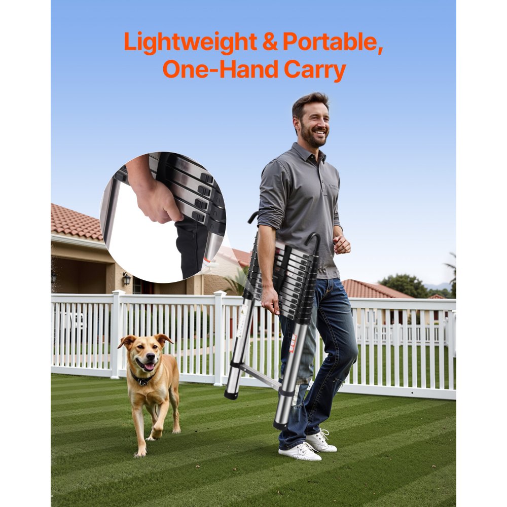 MF-STL500 - 16.5ft Portable Steel Telescoping Ladder, 330 lbs Capacity