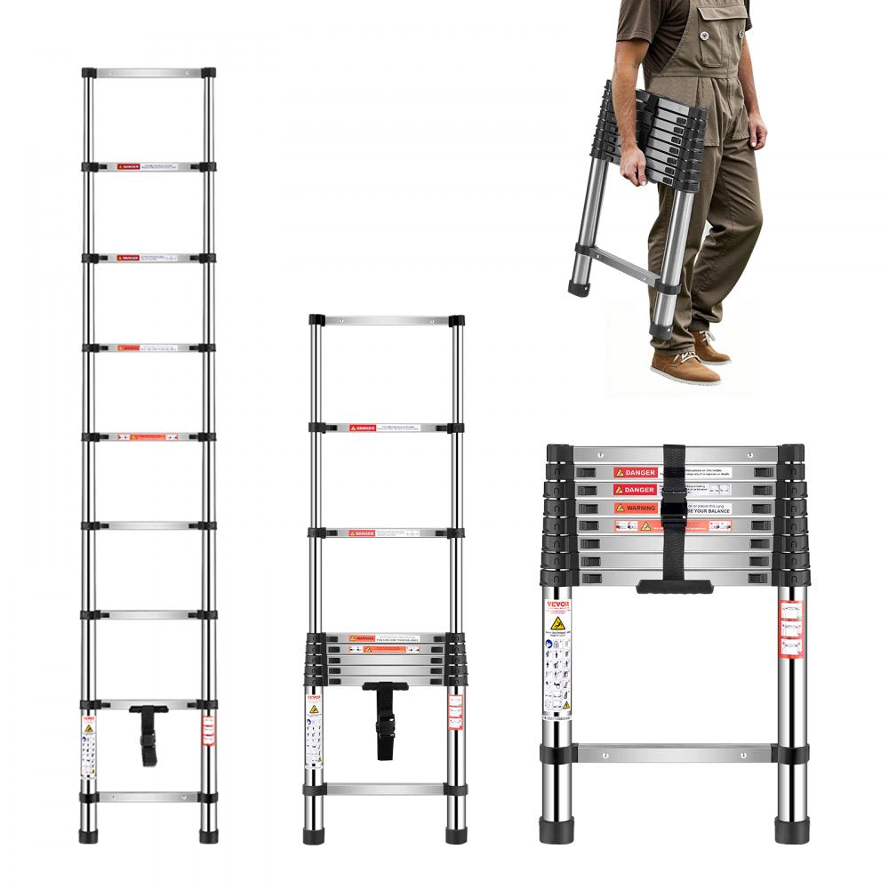 MF-STL260 - 8.5ft Steel Telescoping Ladder with Comfort Steps, 330lbs Capacity