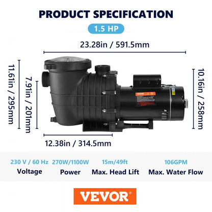 VVPS215BUS - 1.5HP Stainless Steel Pool Pump for All Pools