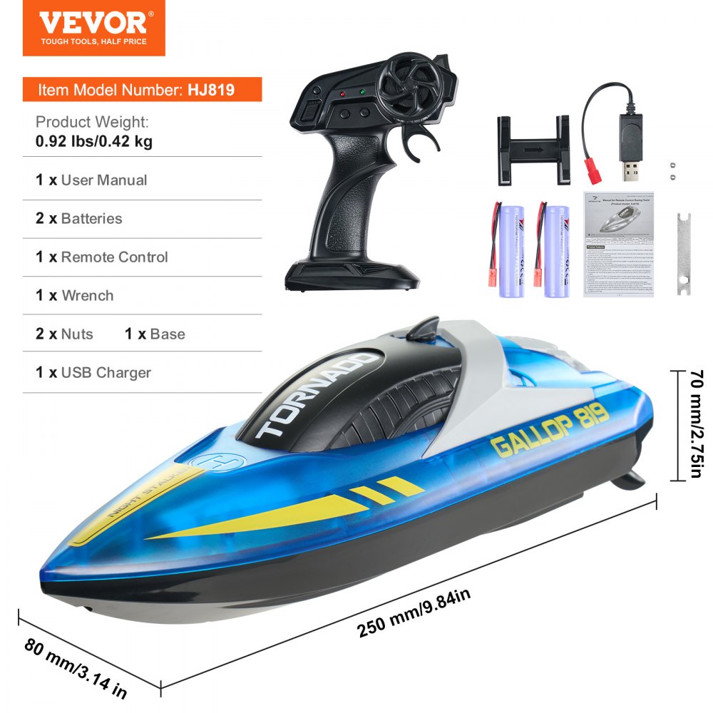 HJ819 - Waterproof Racing RC Boat with Dual Motors, 12 km/h Speed