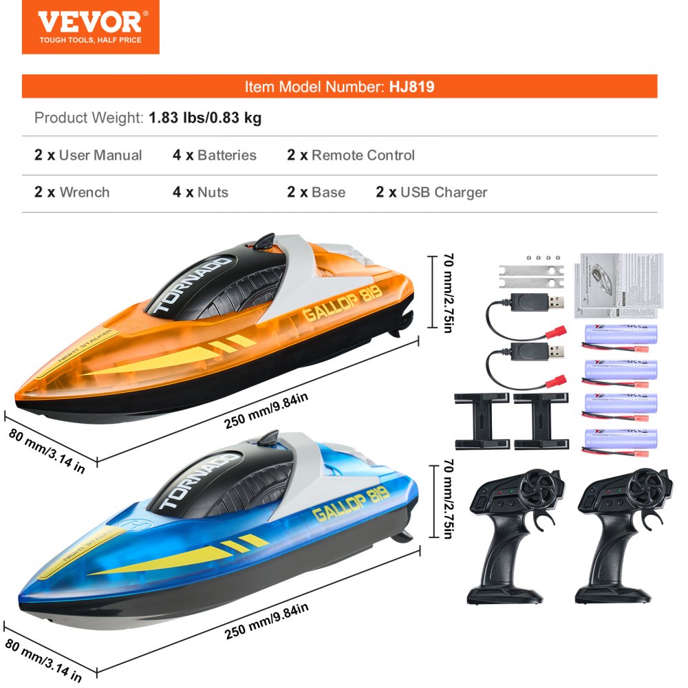 HJ819 - Waterproof RC Boat with Dual Motors, 12 km/h Speed, Night-Time Fun