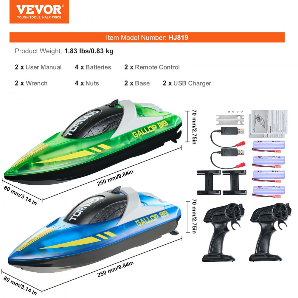 HJ819 - Waterproof RC Boat 12 km/h with 164 ft Range Control