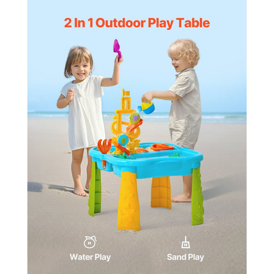 518H-23C-1 - Kids Sensory Sand & Water Play Table with Umbrella and Accessories