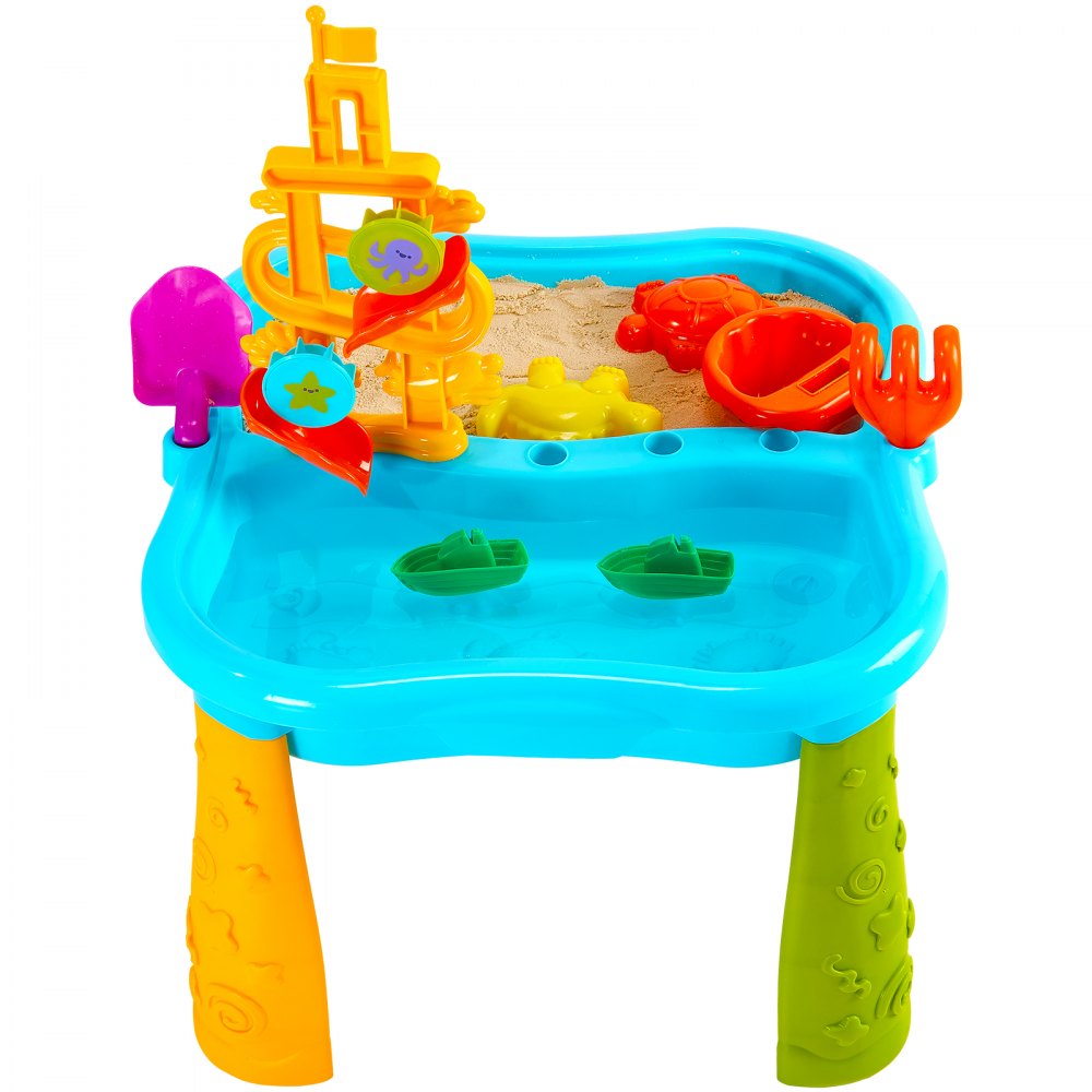 518H-23C-1 - Kids Sensory Sand & Water Play Table with Umbrella and Accessories