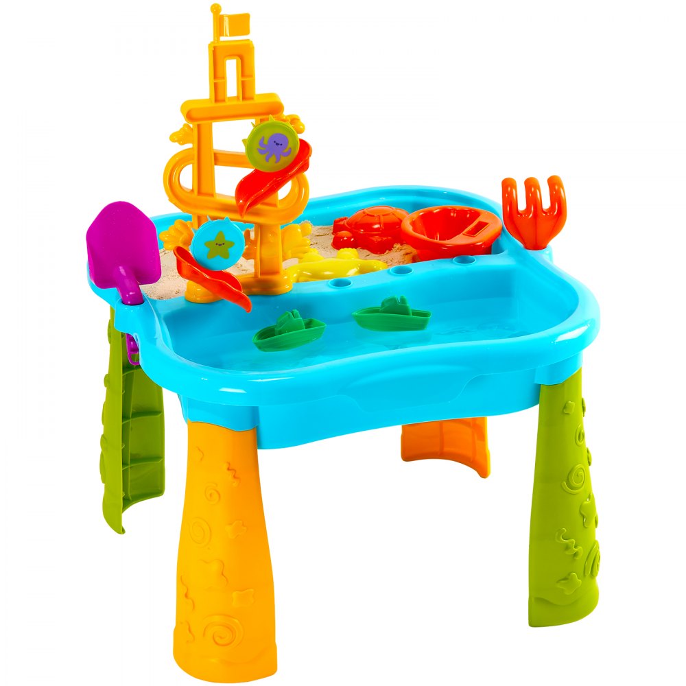 518H-23C-1 - Kids Sensory Sand & Water Play Table with Umbrella and Accessories
