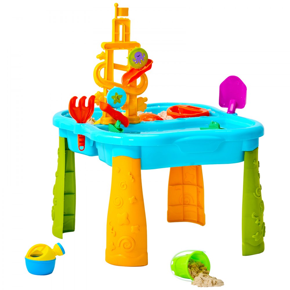 518H-23C-1 - Kids Sensory Sand & Water Play Table with Umbrella and Accessories