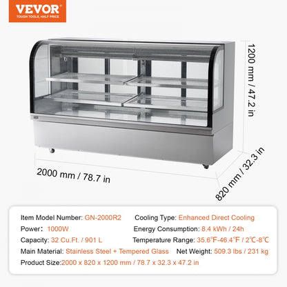 GN-2000R2 - 32 cu ft Curved Refrigerated Display Case with LED & Adjustable Shelves