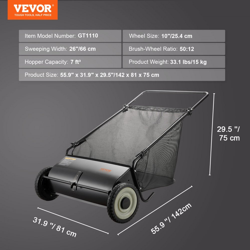 GT1110 - 7 Cubic Feet Push Lawn Sweeper with 4 Brushes