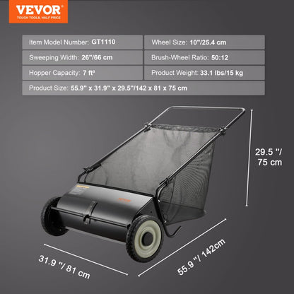 GT1110 - 7 Cubic Feet Push Lawn Sweeper with 4 Brushes