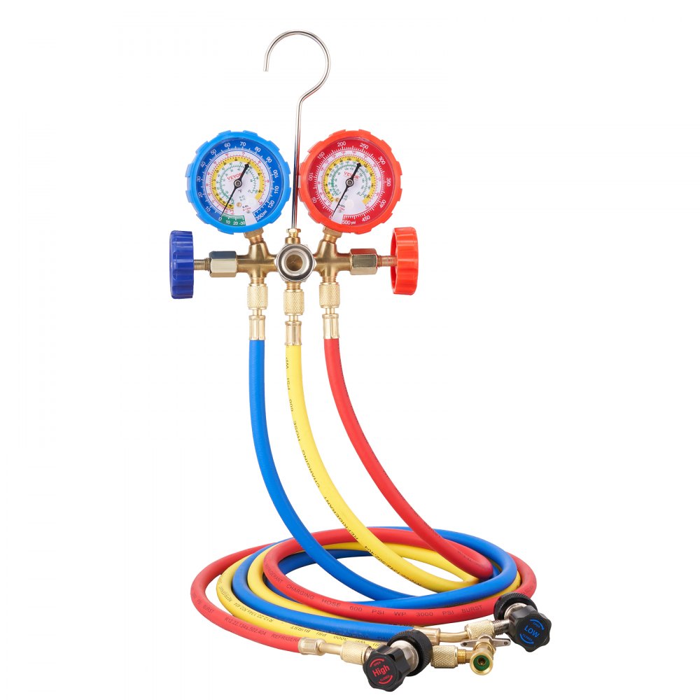 WZ--A301 - 3-Way AC Gauge Set with 5ft Hoses for R134A & R22