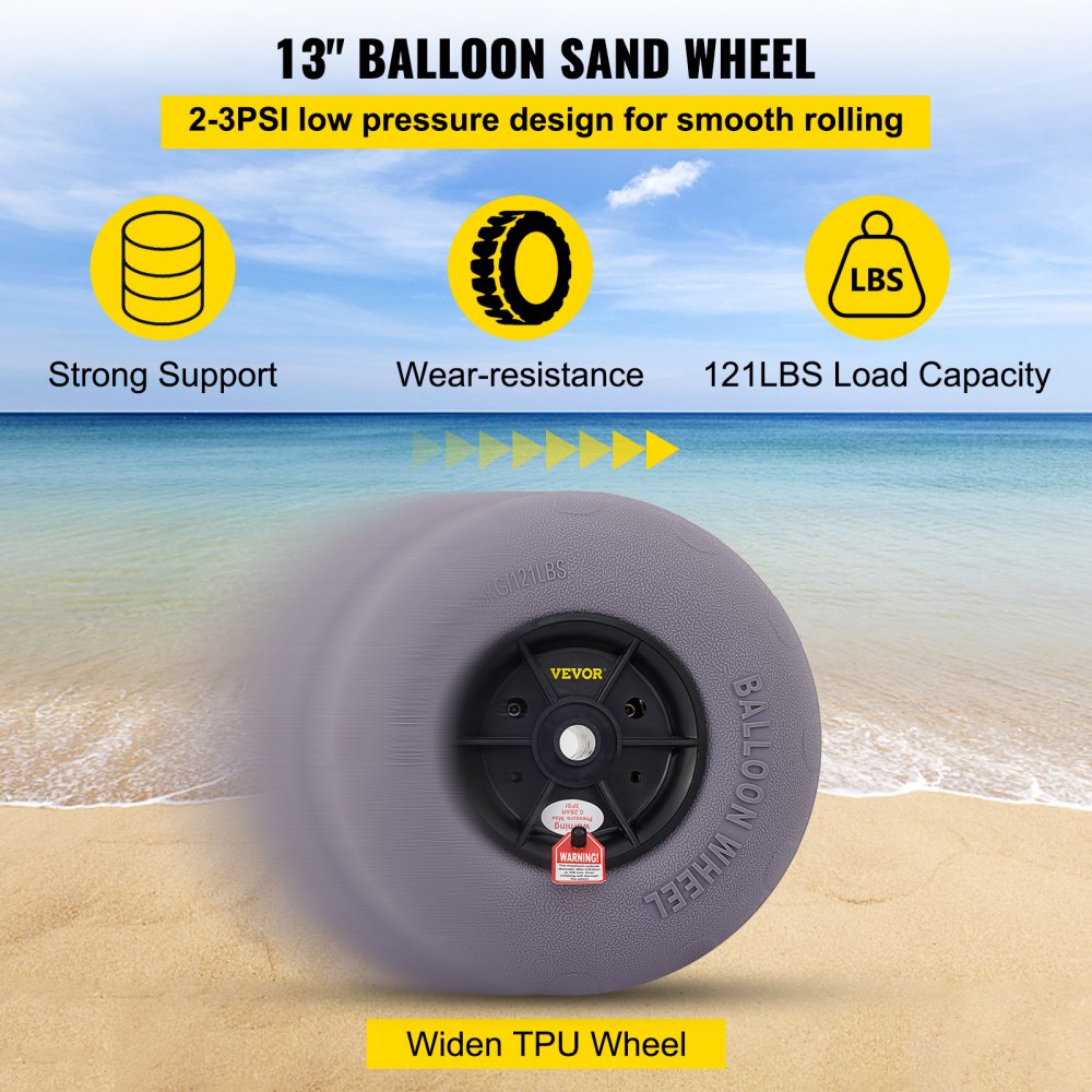 010470951303 - 13" TPU Beach Wheels for Easy Terrain Navigation