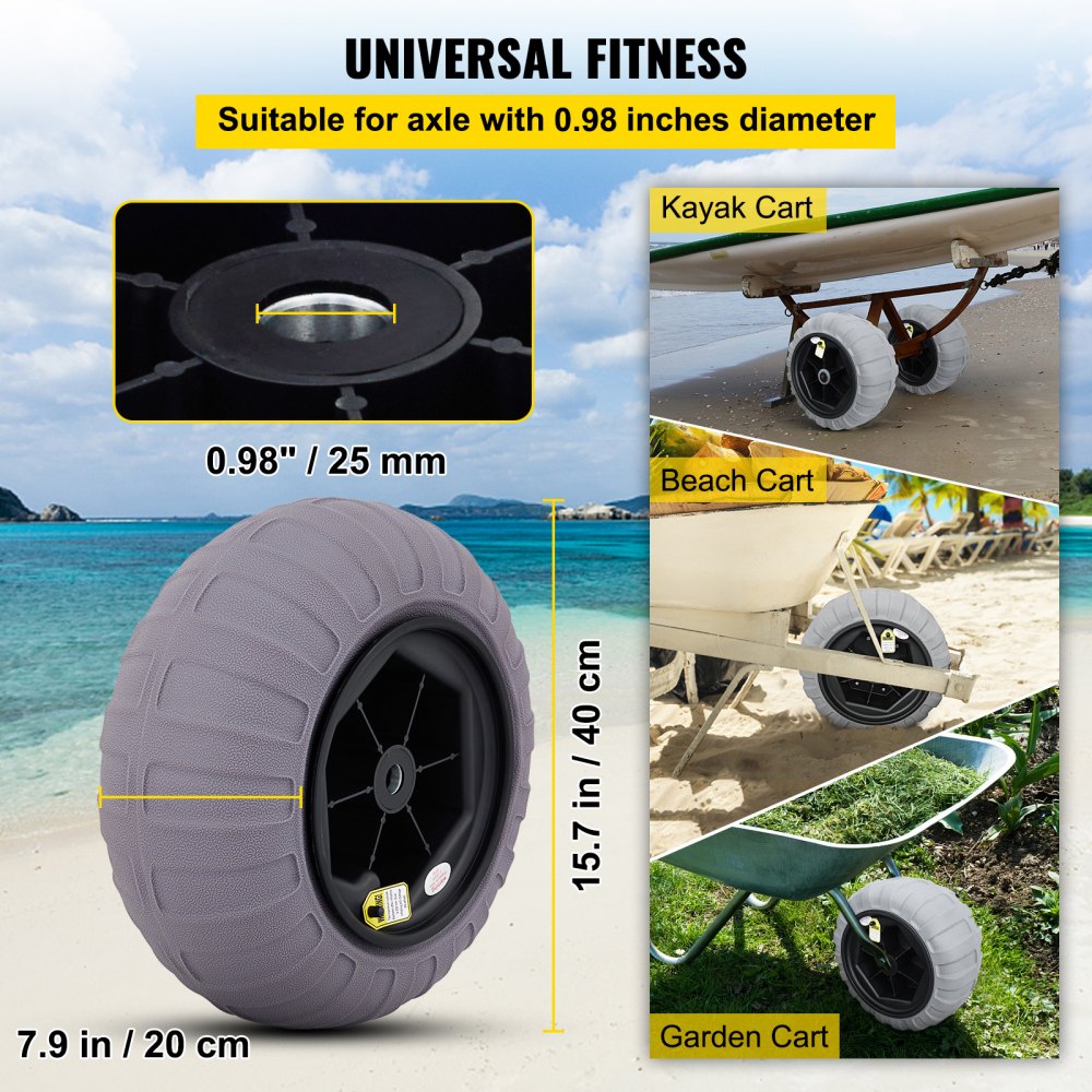 010994180630 - 15.7" TPU Beach Wheels for Easy Cart Mobility