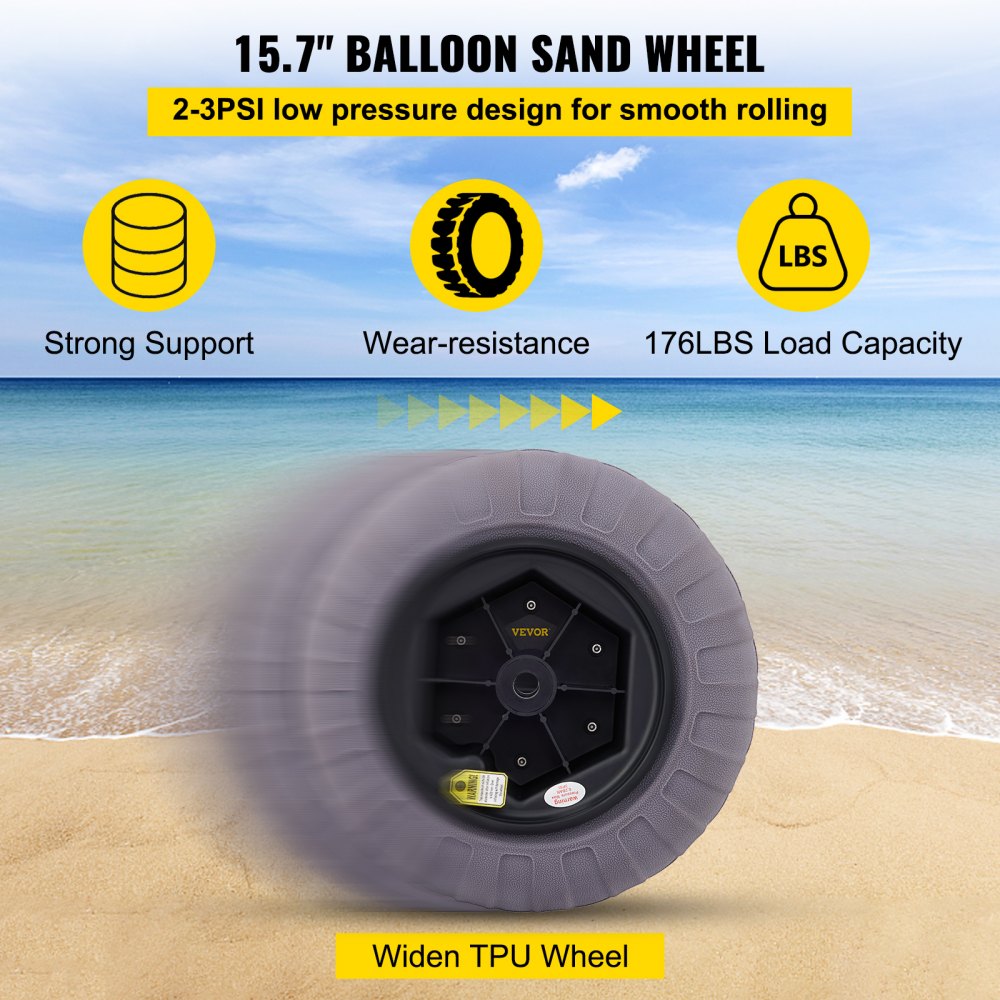 010994180630 - 15.7" TPU Beach Wheels for Easy Cart Mobility