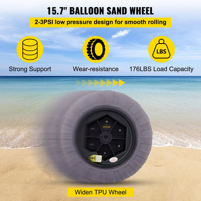 010994180630 - 15.7" TPU Beach Wheels for Easy Cart Mobility