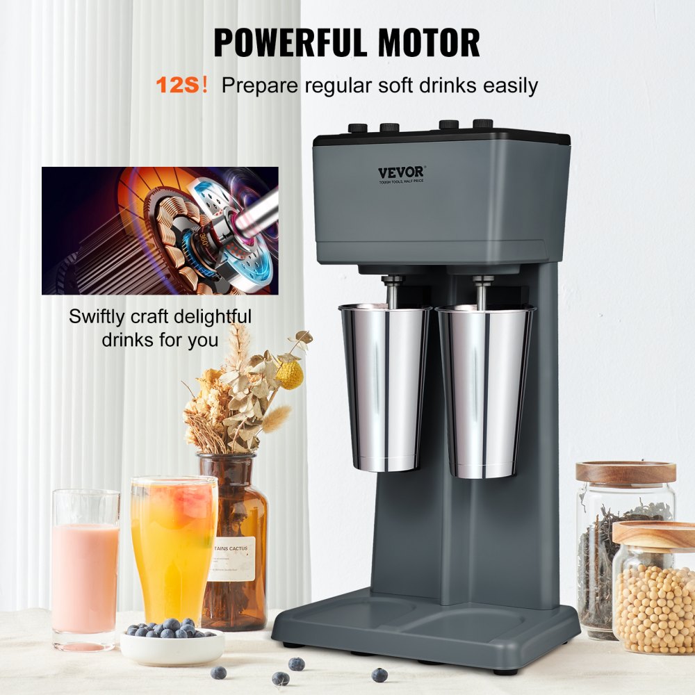 DM12-U - 375W VEVOR Double-Head Milkshake Maker with Timer & 3-Speed Settings