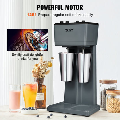 DM12-U - 375W VEVOR Double-Head Milkshake Maker with Timer & 3-Speed Settings