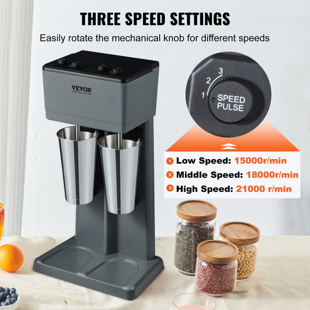 DM12-U - 375W VEVOR Double-Head Milkshake Maker with Timer & 3-Speed Settings