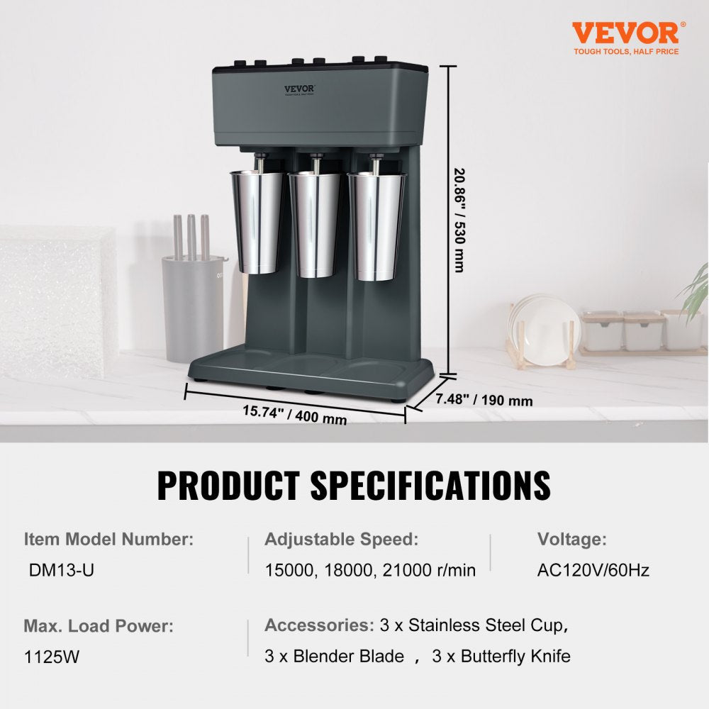 DM13-U - Powerful 3-Speed VEVOR Milkshake Maker with 10-Minute Timer