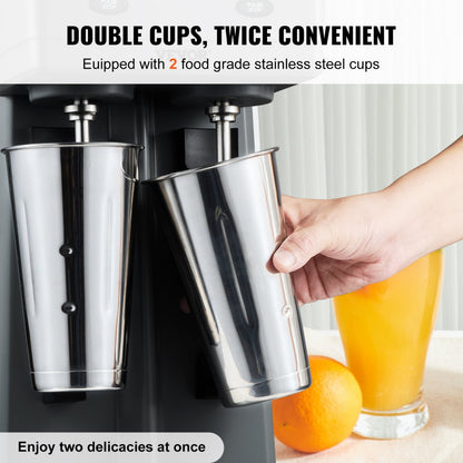 DM22-U - 1HP Stainless Steel Milkshake Maker with Dual Cups and 3 Speeds