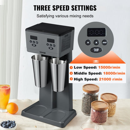 DM22-U - 1HP Stainless Steel Milkshake Maker with Dual Cups and 3 Speeds
