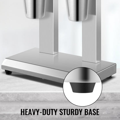 010891481104 - Heavy-Duty Stainless Steel Double-Head Milkshake Maker with 800ml Cups