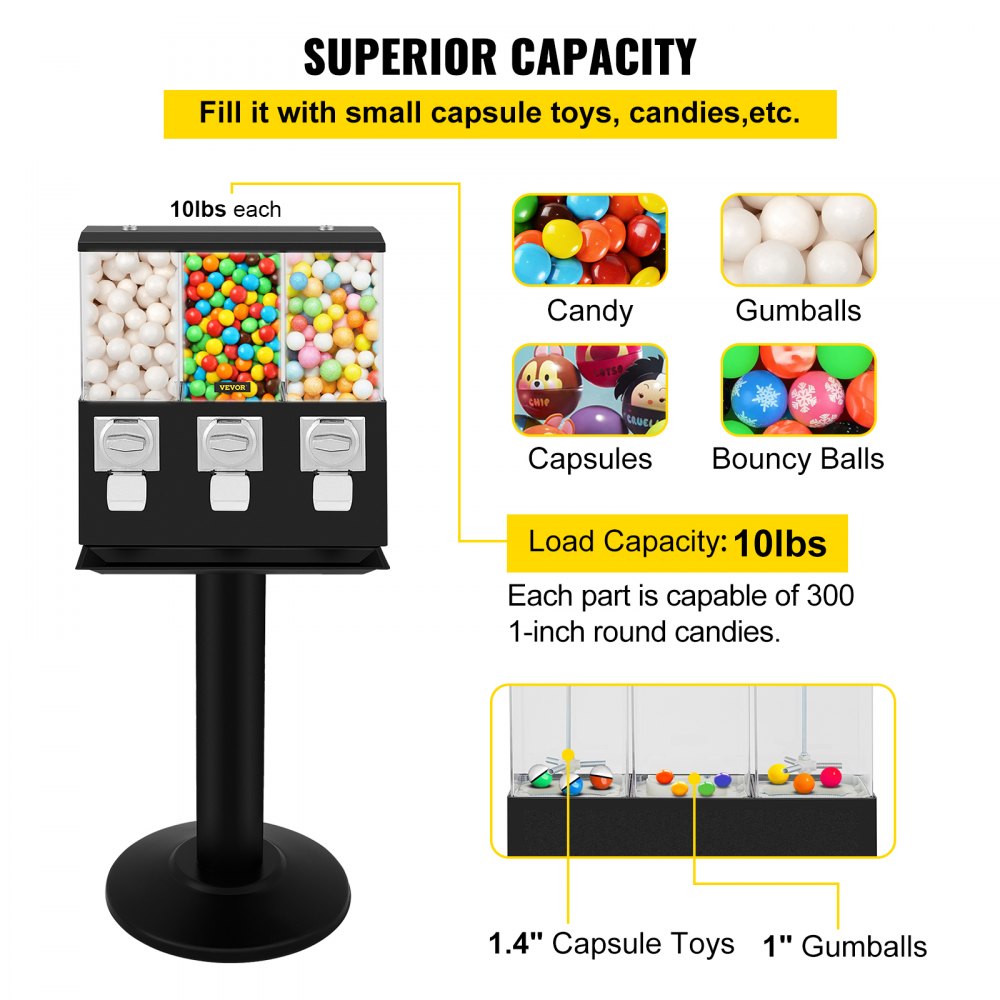 010289908468 - Triple Pod Vending Machine for Gumballs & Candy Storage