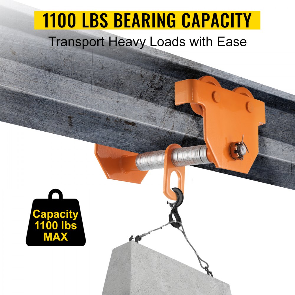 0.5TTROLLEY - Adjustable Push Beam Trolley for 1100 lbs Lifting Capacity