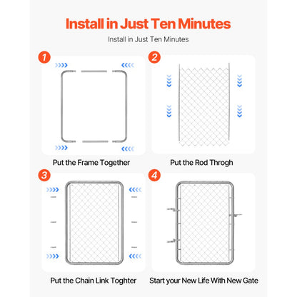 HXGATE-001 - Galvanized Steel Garden Gate 2-6 ft x 4 ft, Easy Install