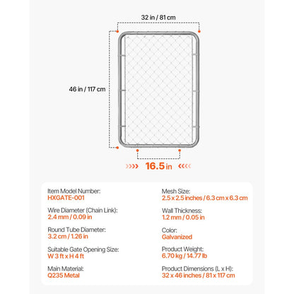HXGATE-001 - Galvanized Steel Garden Gate 2-6 ft x 4 ft, Easy Install