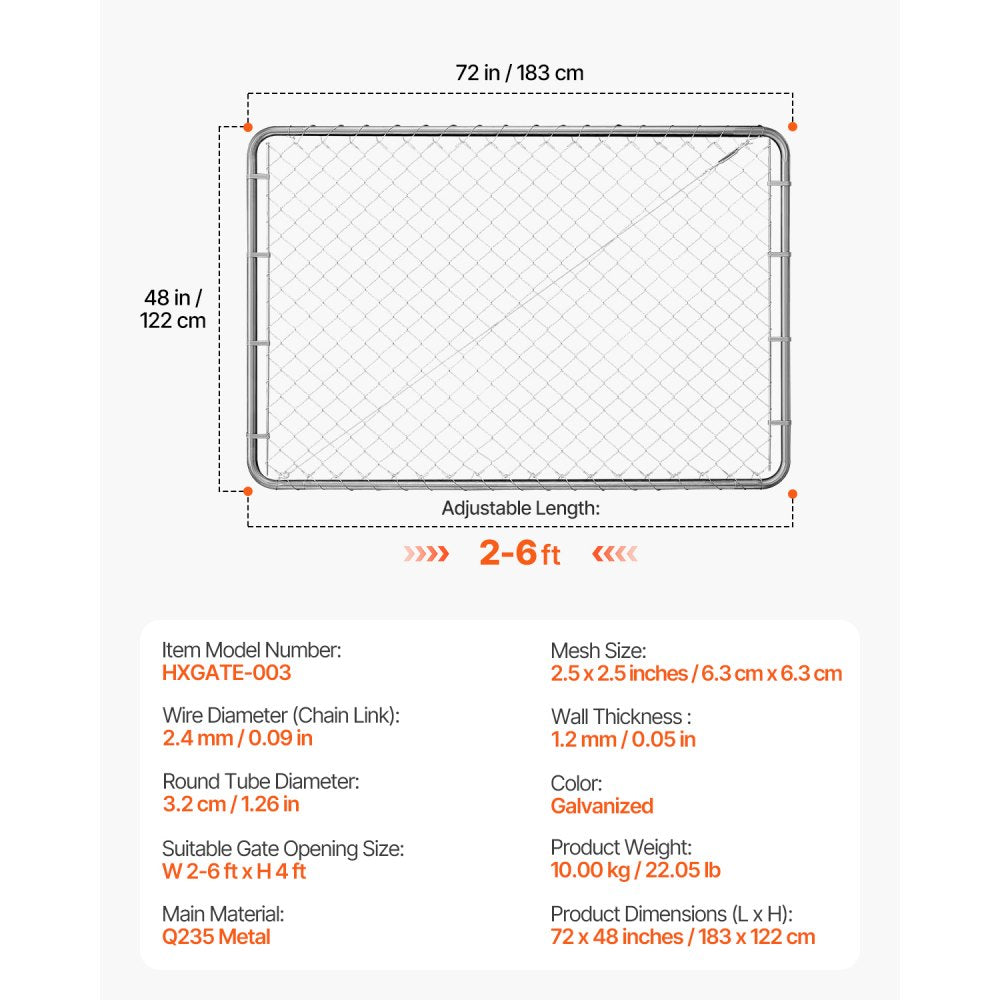 HXGATE-003 - Galvanized Steel Garden Gate 2.2-6 ft Adjustable Width