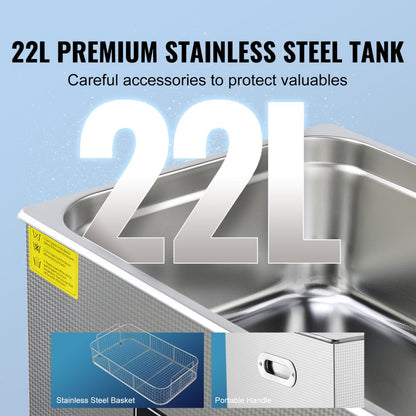 010763979063 - 22L Stainless Steel Ultrasonic Cleaner for Jewelry and Parts