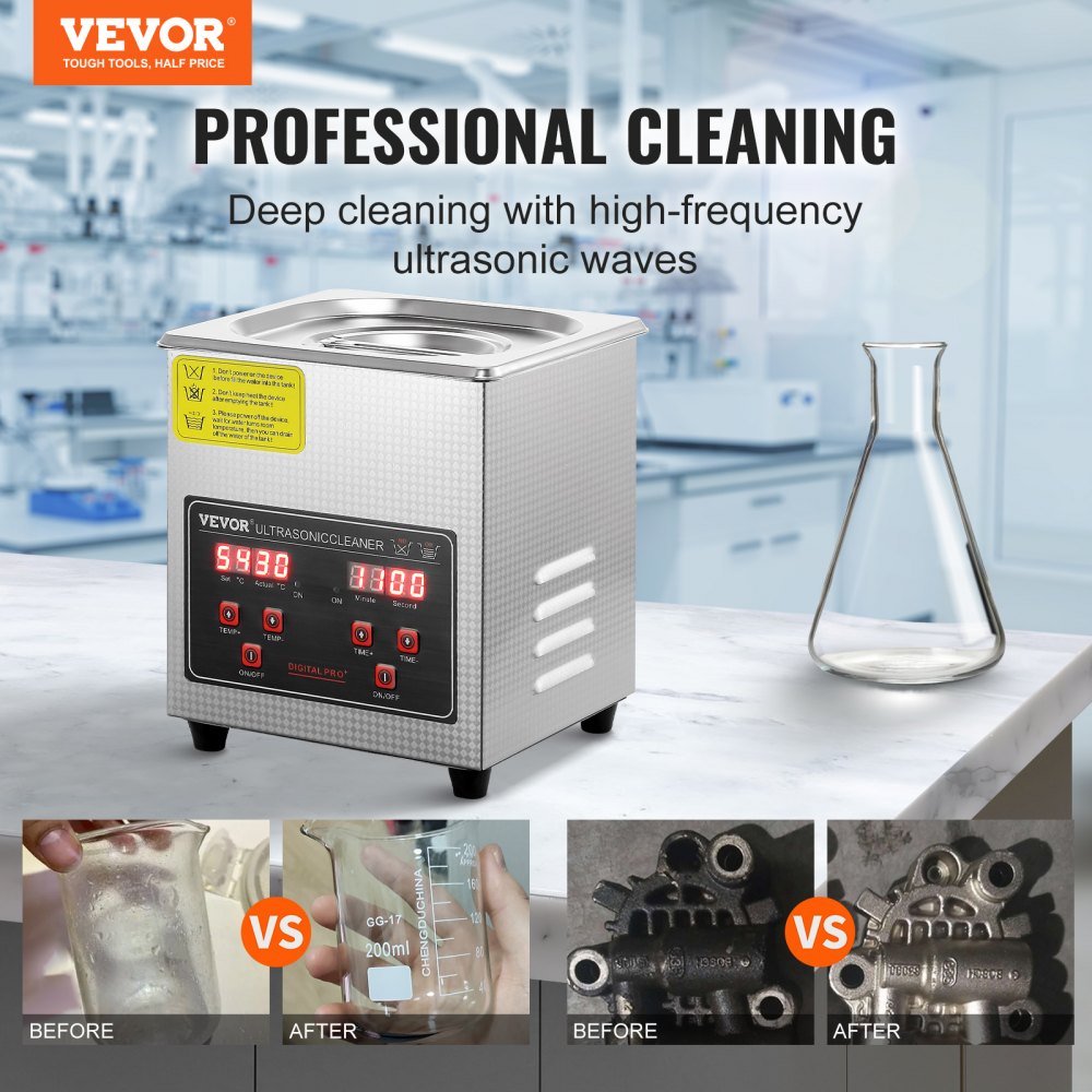 010186152888 - 40kHz VEVOR Ultrasonic Cleaner with Digital Timer, 2L Capacity
