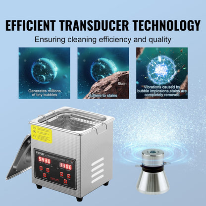 010186152888 - 40kHz VEVOR Ultrasonic Cleaner with Digital Timer, 2L Capacity