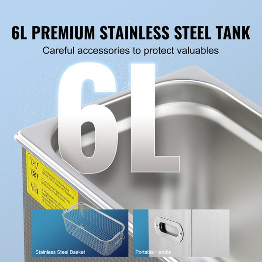 010341612842 - VEVOR 6L Ultrasonic Cleaner with Timer & Stainless Steel Tank