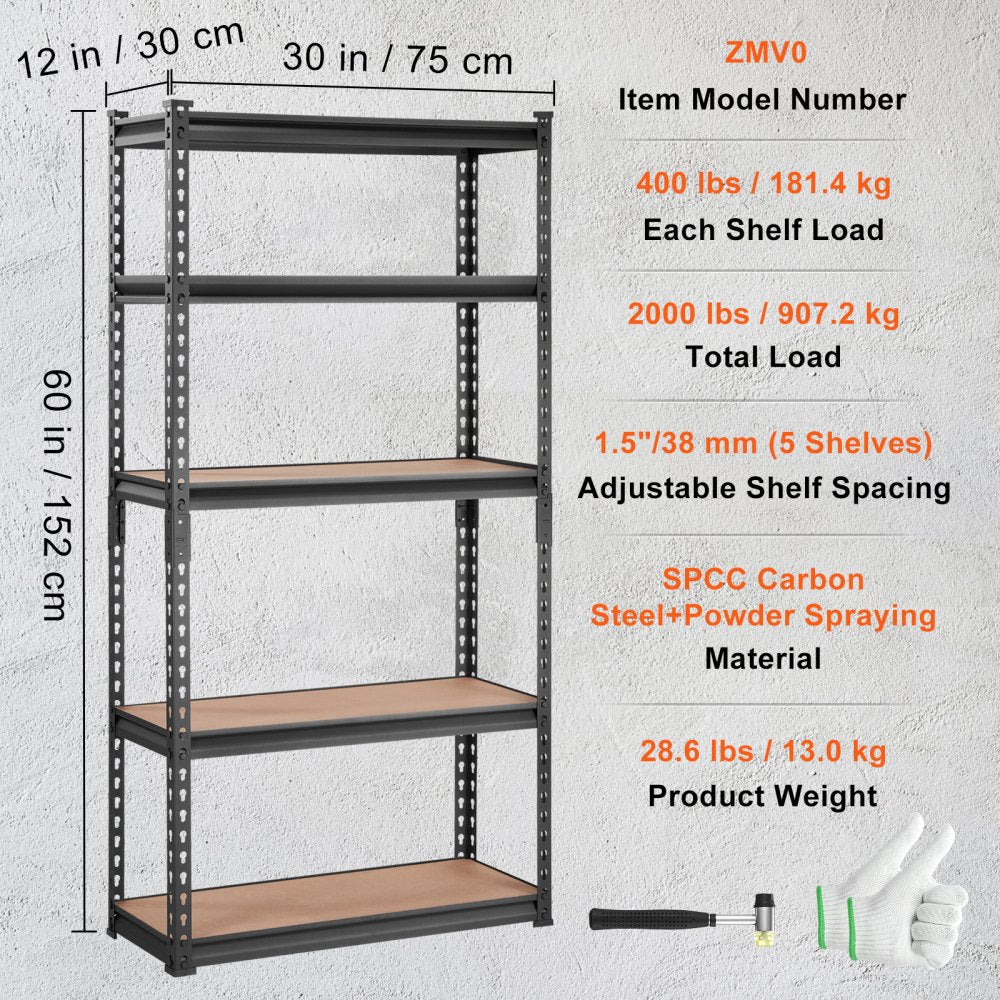 ZMV0 - Heavy-Duty 5-Tier Metal Shelving Unit, 2000 lbs Capacity