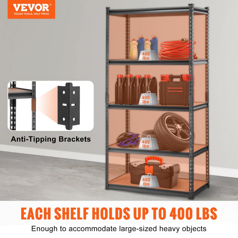 TAV0 - Heavy-Duty 5-Tier Garage Shelving, Adjustable, 400 lbs per Shelf