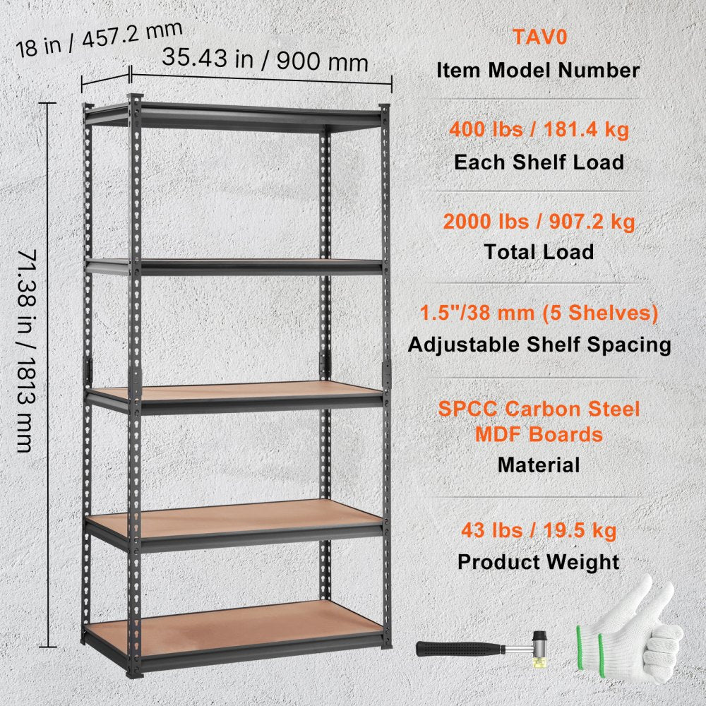 TAV0 - Heavy-Duty 5-Tier Garage Shelving, Adjustable, 400 lbs per Shelf