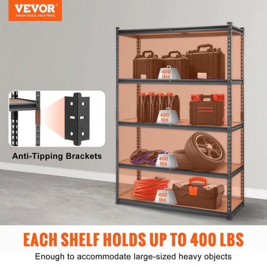 5KV0 - 5-Tier Adjustable Metal Shelving Unit, 400 lbs/Shelf, 18" D x 48" W x 72" H