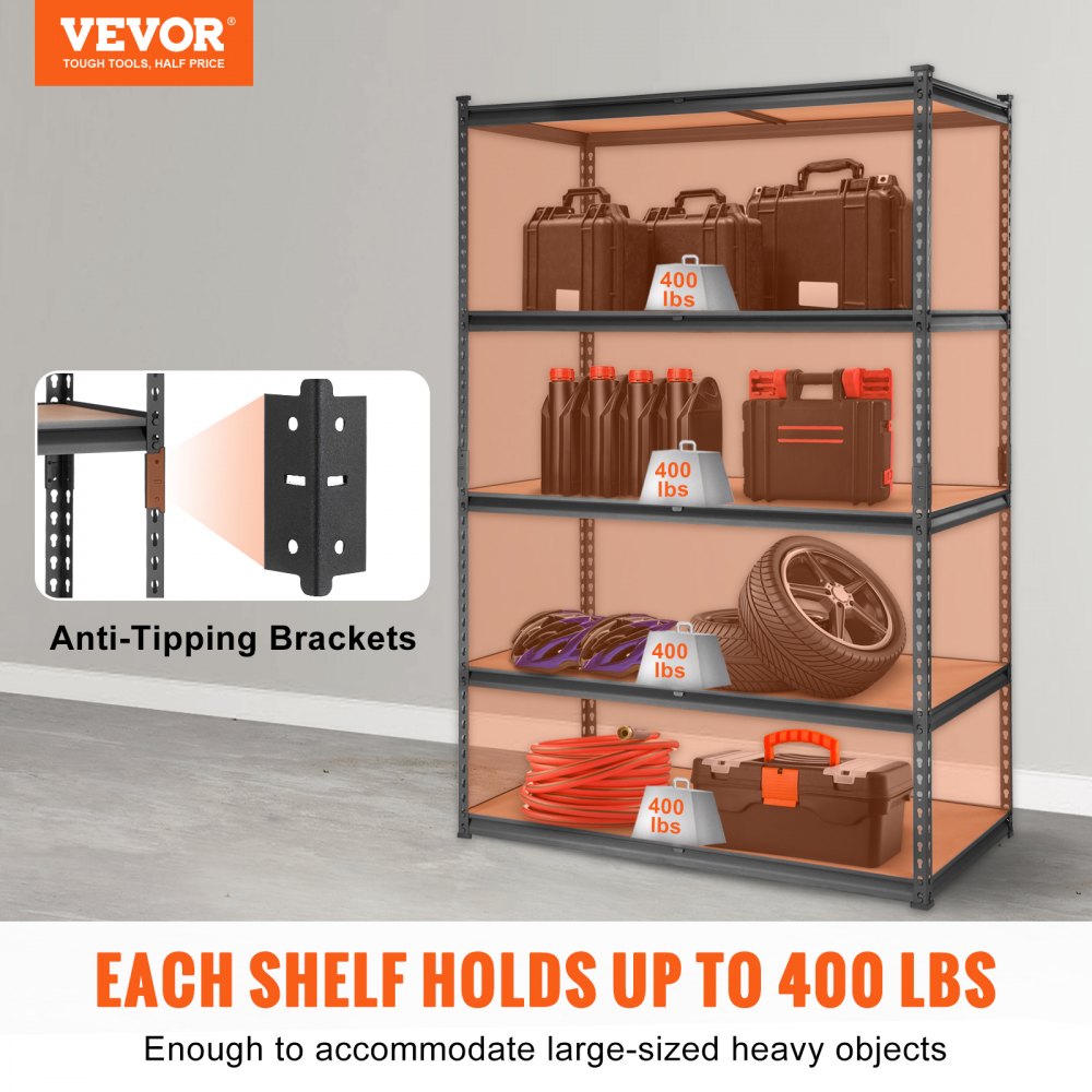 SCV0 - Heavy-Duty 5-Tier Metal Shelving Unit with Adjustable Storage Solutions