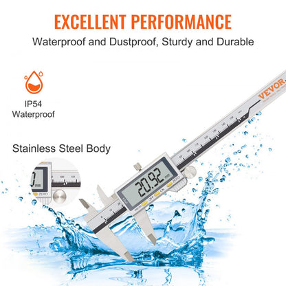 JS808F150SS - 0-6 Inch Stainless Steel Digital Caliper with LCD Display