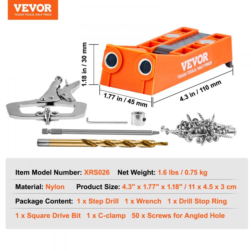 XRS026 - 56-Piece VEVOR Pocket Hole Jig for Easy DIY Joinery