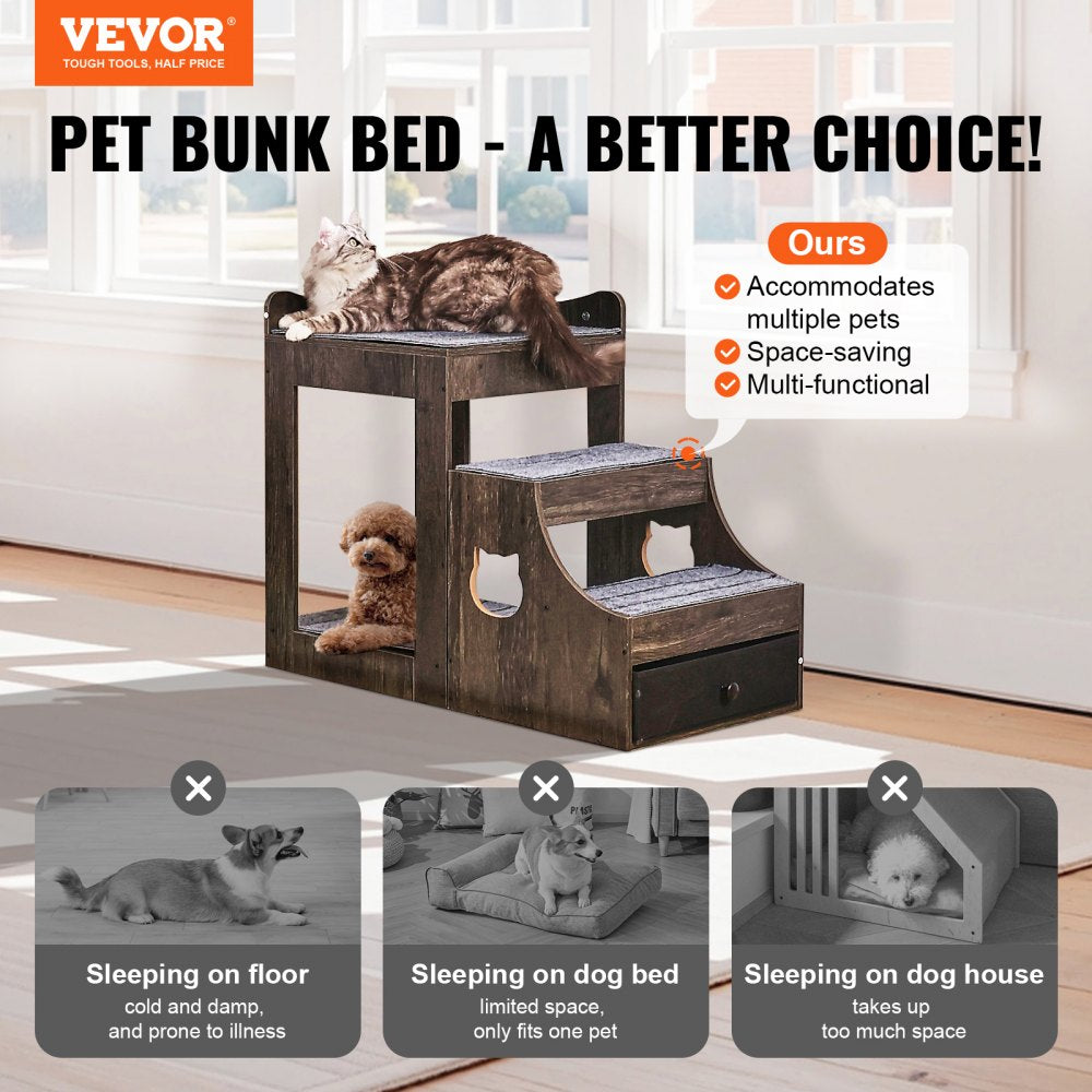 LT-MKT02 - Double-Decker Pet Bunk Bed with Stairs for Cats and Dogs